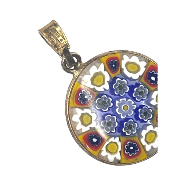 VTG 2225 VI Vincenza Italy Millefiori PENDANT For Necklace 925 Silver 20mm Round - Picture 4 of 6